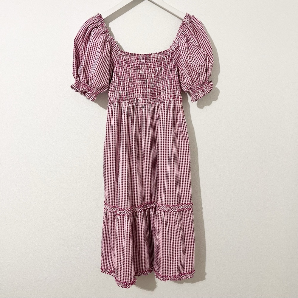 Tyler Boe Smocked Midi‎ Dress Pink Plaid Size Small S